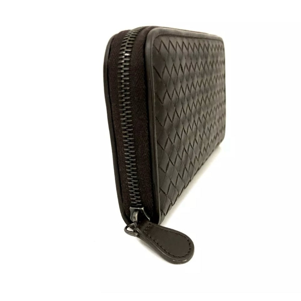 Bottega Veneta Brown Intrecciato Zip Long Wallet