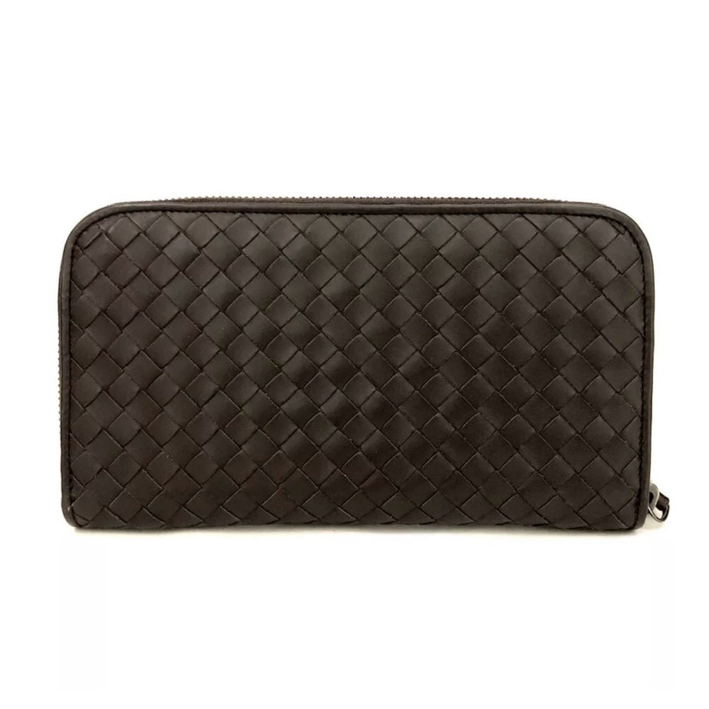 Bottega Veneta Brown Intrecciato Zip Long Wallet