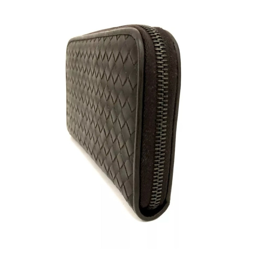 Bottega Veneta Brown Intrecciato Zip Long Wallet