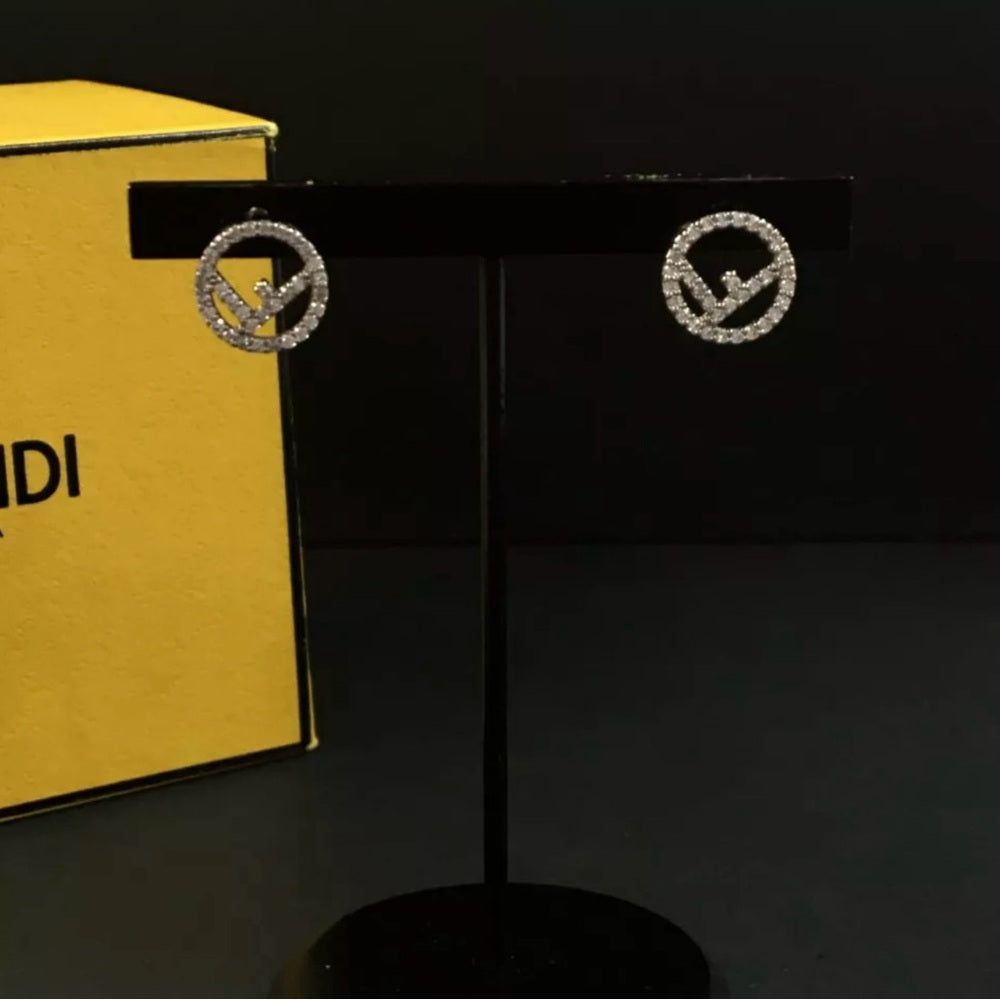FENDI F is Fendi Rhinestone Silver Tone Pierced Earrings