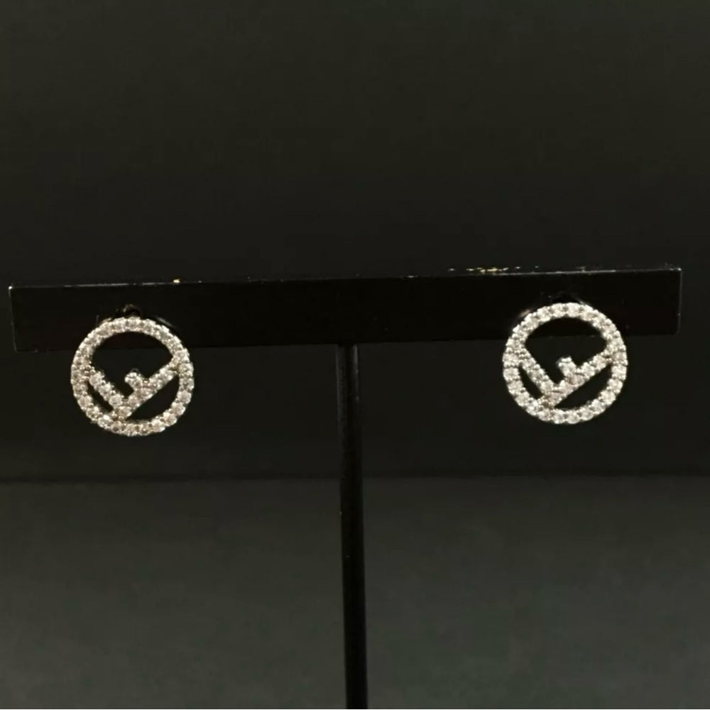 FENDI F is Fendi Rhinestone Silver Tone Pierced Earrings