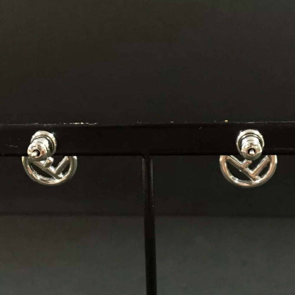 FENDI F is Fendi Rhinestone Silver Tone Pierced Earrings