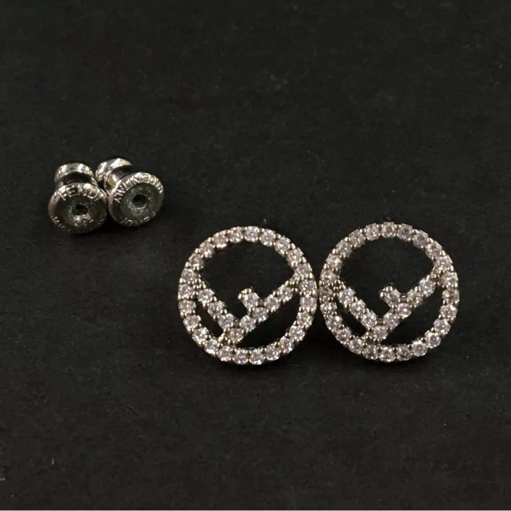 FENDI F is Fendi Rhinestone Silver Tone Pierced Earrings