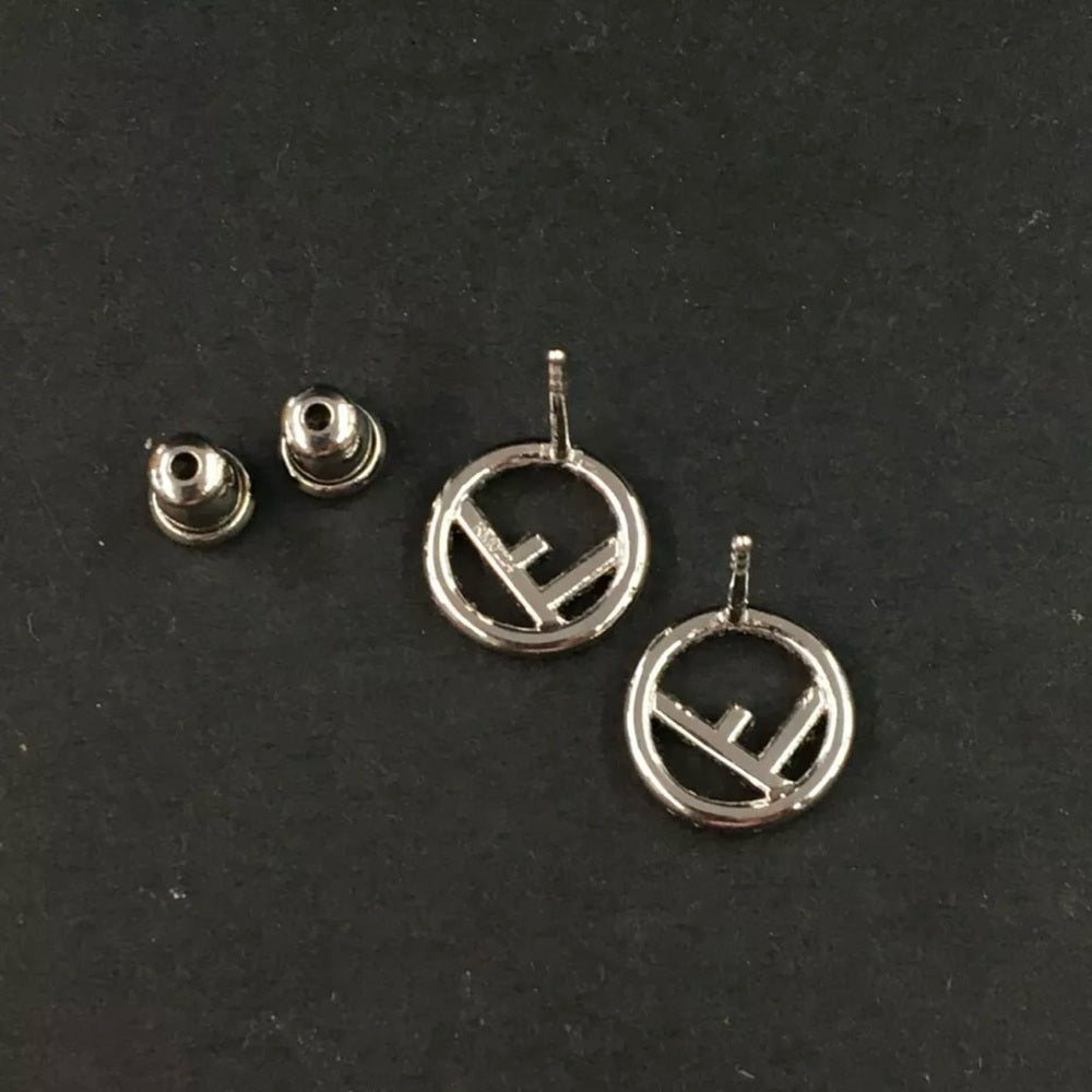 FENDI F is Fendi Rhinestone Silver Tone Pierced Earrings