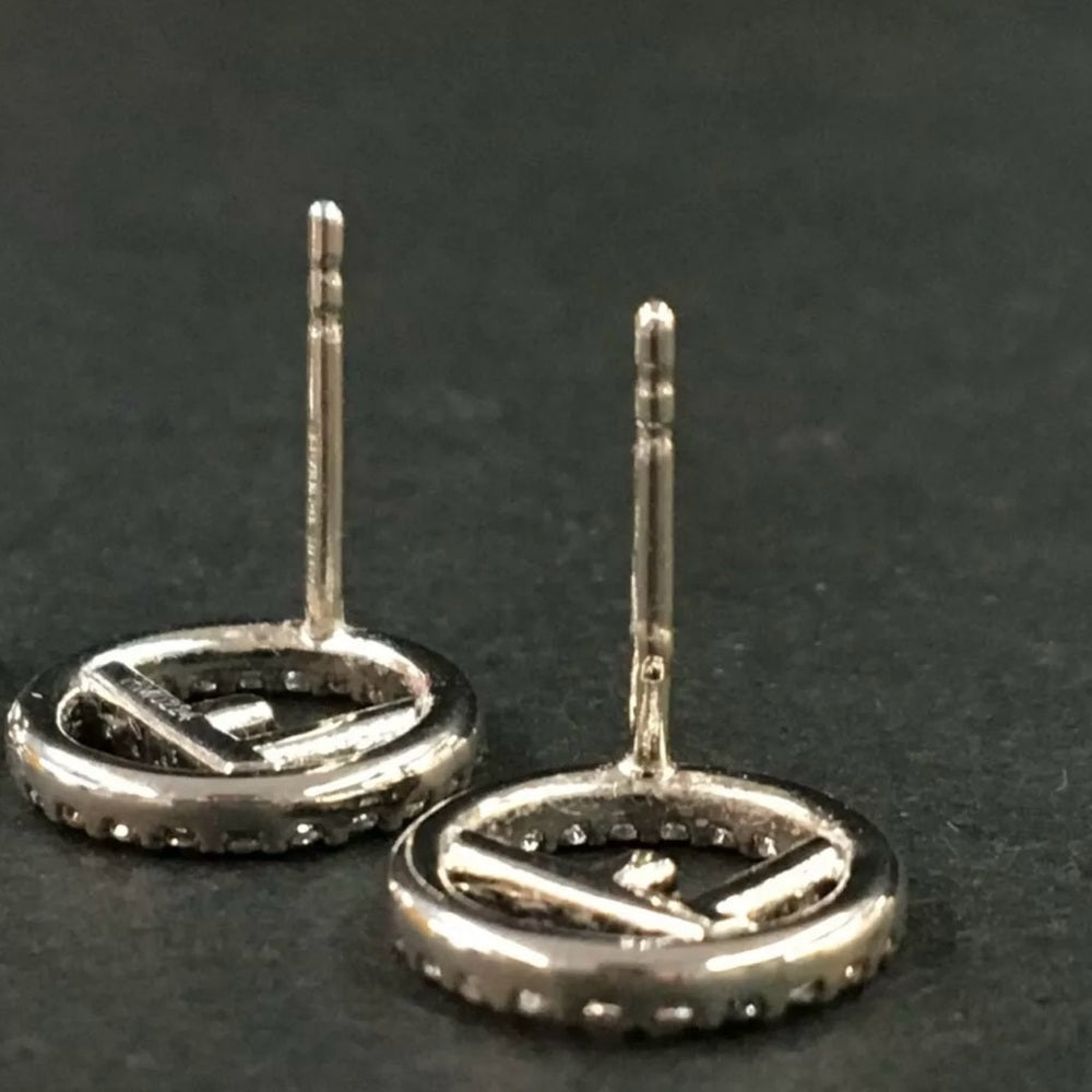 FENDI F is Fendi Rhinestone Silver Tone Pierced Earrings