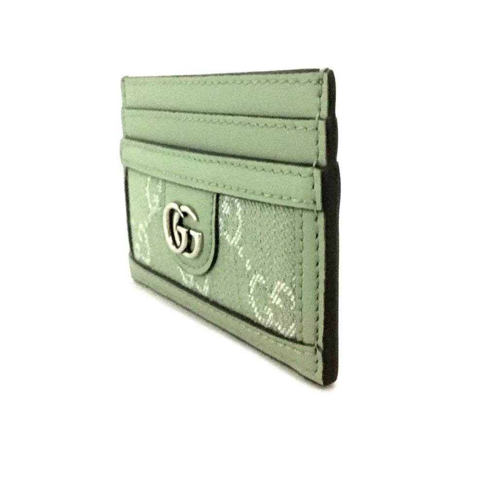 New GUCCI Ophidia GG Pale Green Canvas Leather Card Case
