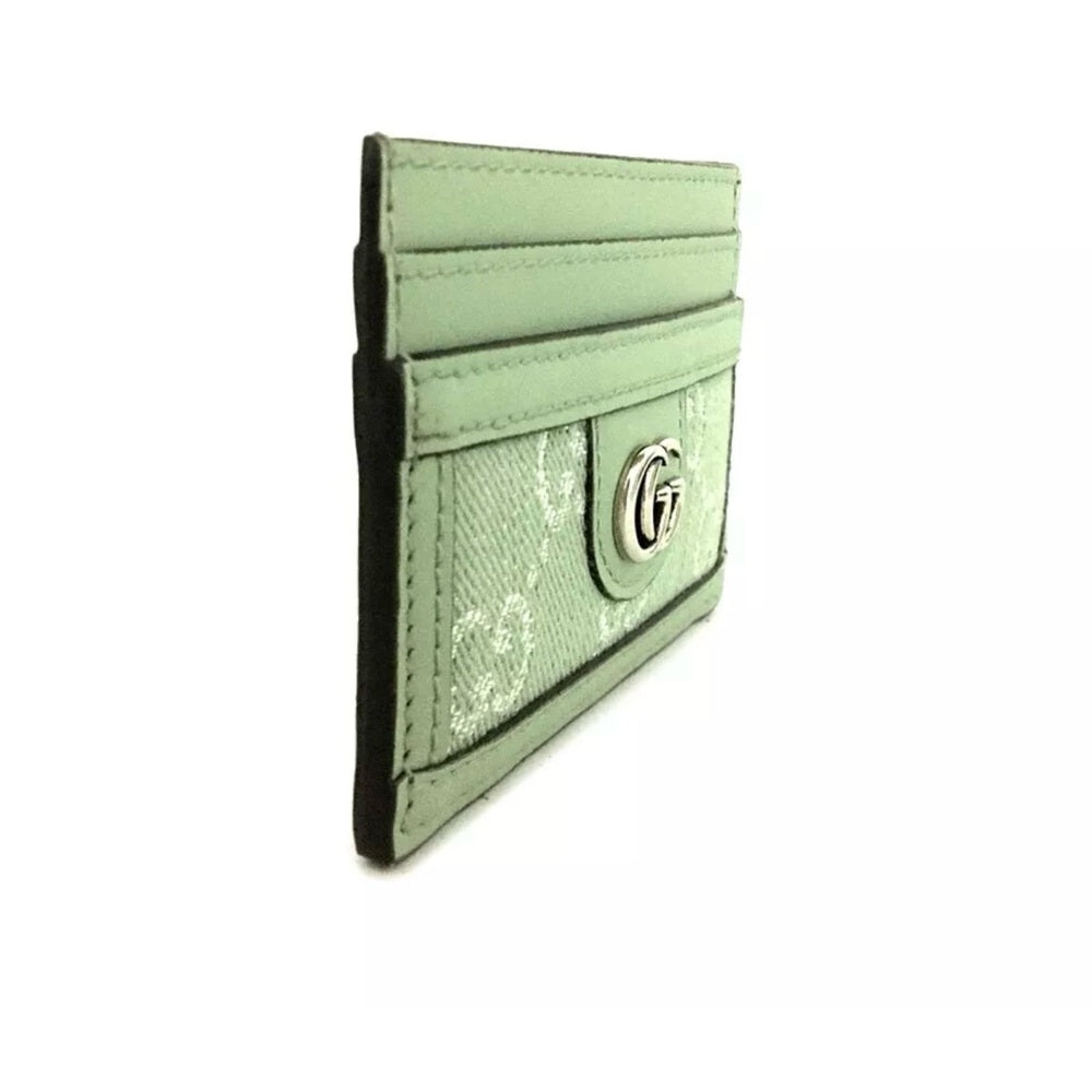 New GUCCI Ophidia GG Pale Green Canvas Leather Card Case