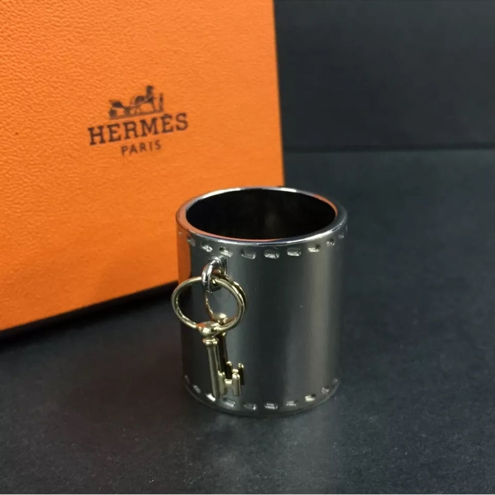 Hermes Key Charm Silver & Gold Tone Scarf Ring