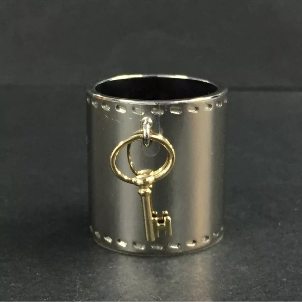 Hermes Key Charm Silver & Gold Tone Scarf Ring