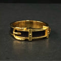 New Hermes Black and Gold Belt Motif Scarf Ring