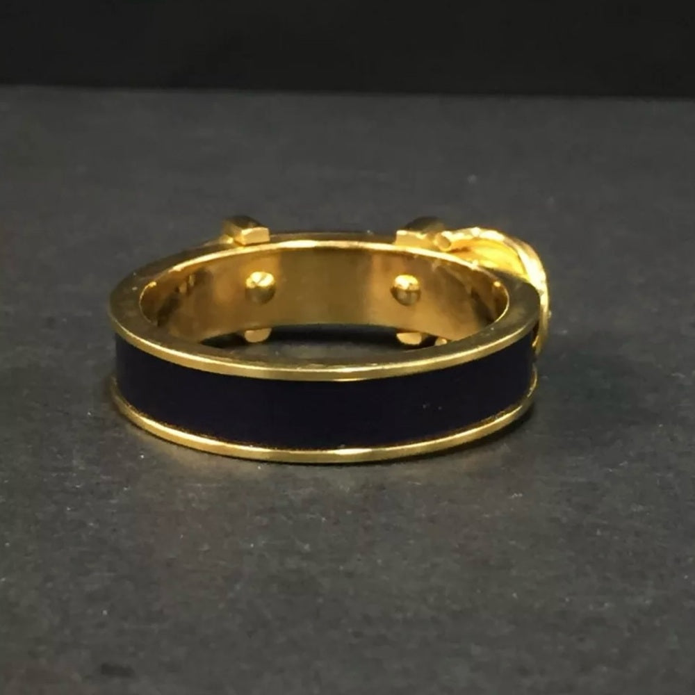 New Hermes Black and Gold Belt Motif Scarf Ring