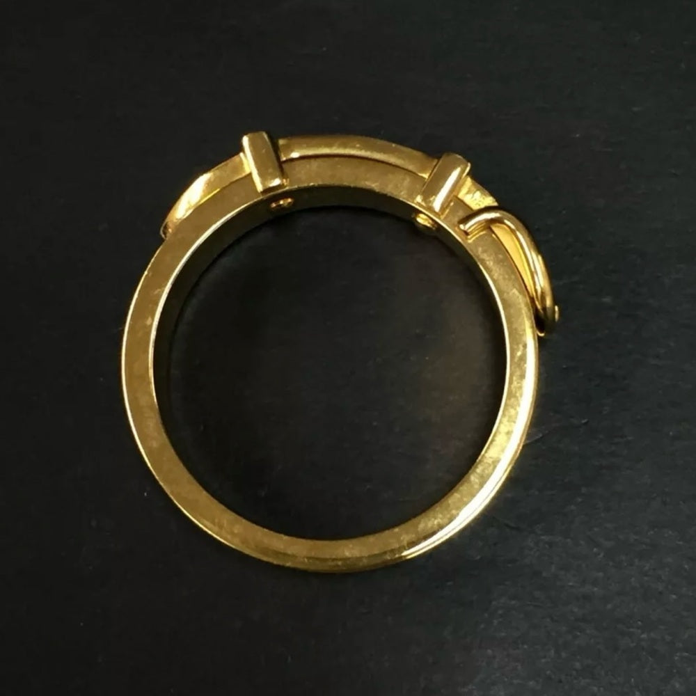 New Hermes Black and Gold Belt Motif Scarf Ring