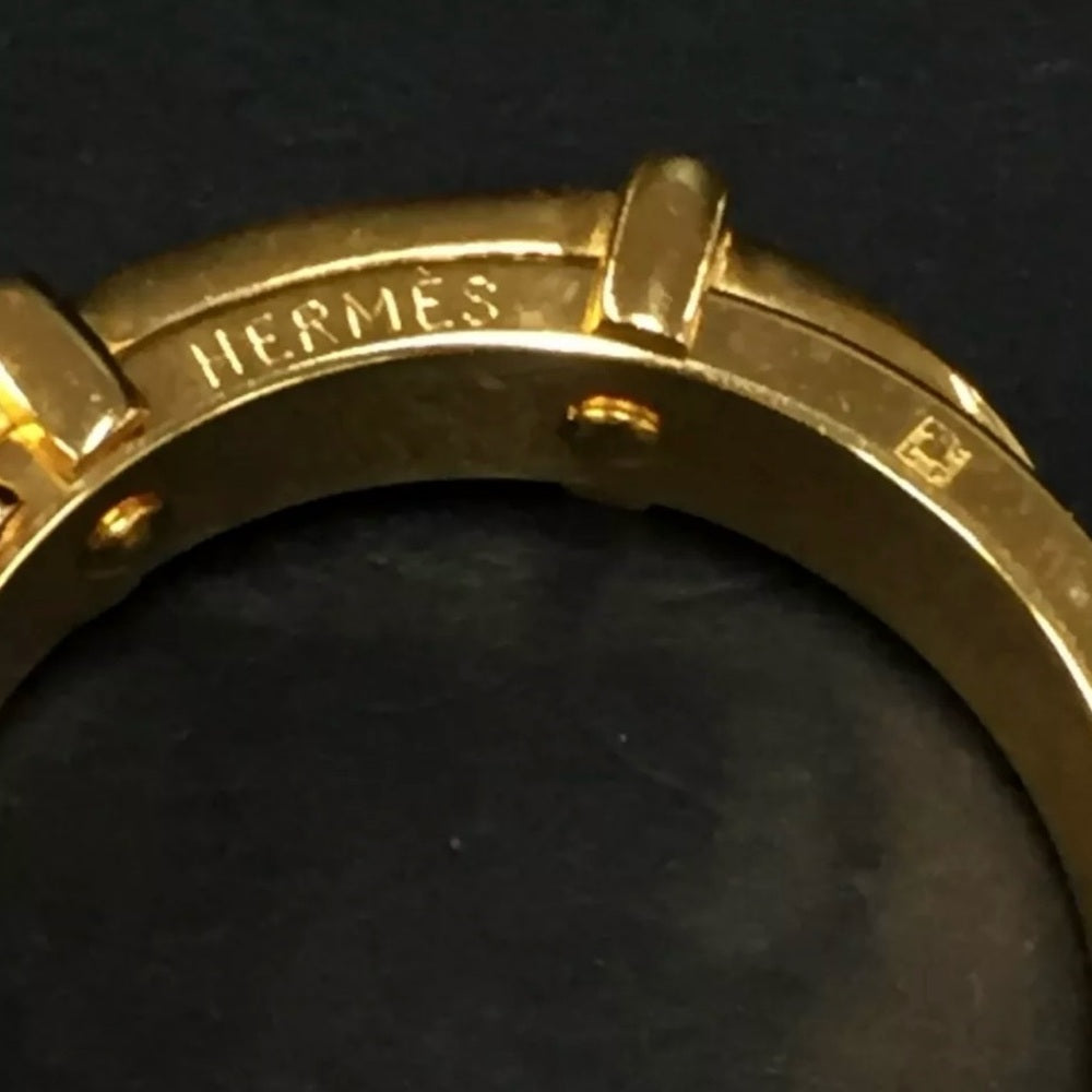 New Hermes Black and Gold Belt Motif Scarf Ring