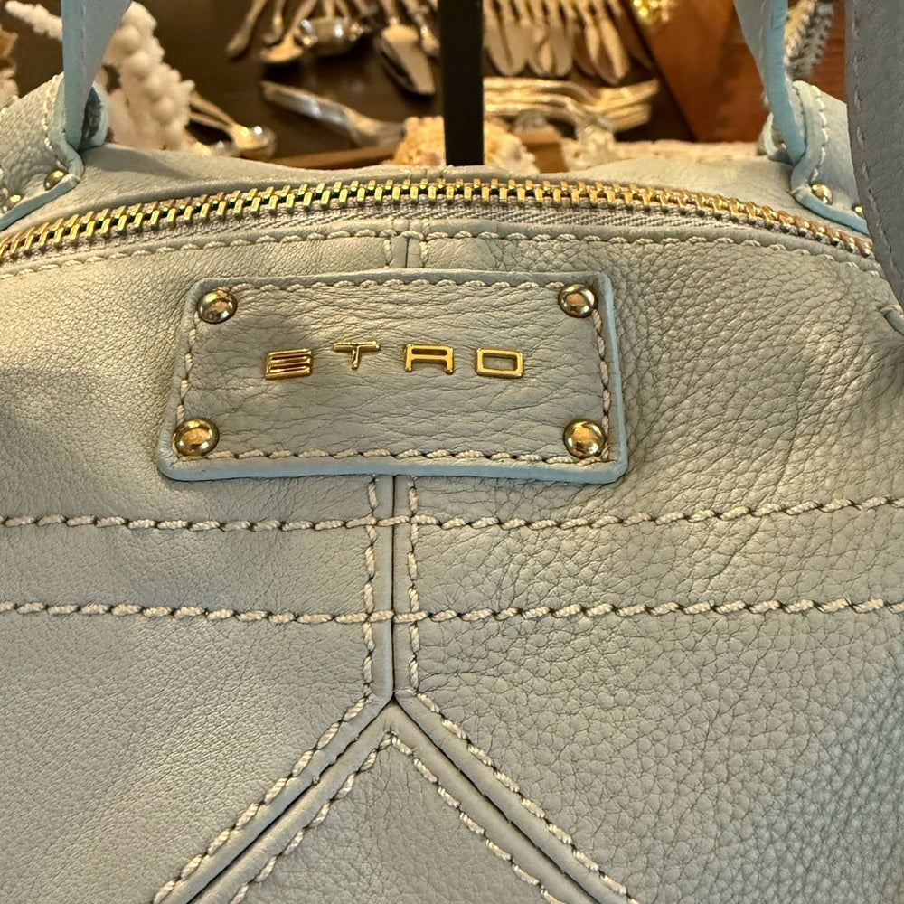 Etro Rare Light Blue Leather Two Way Bag