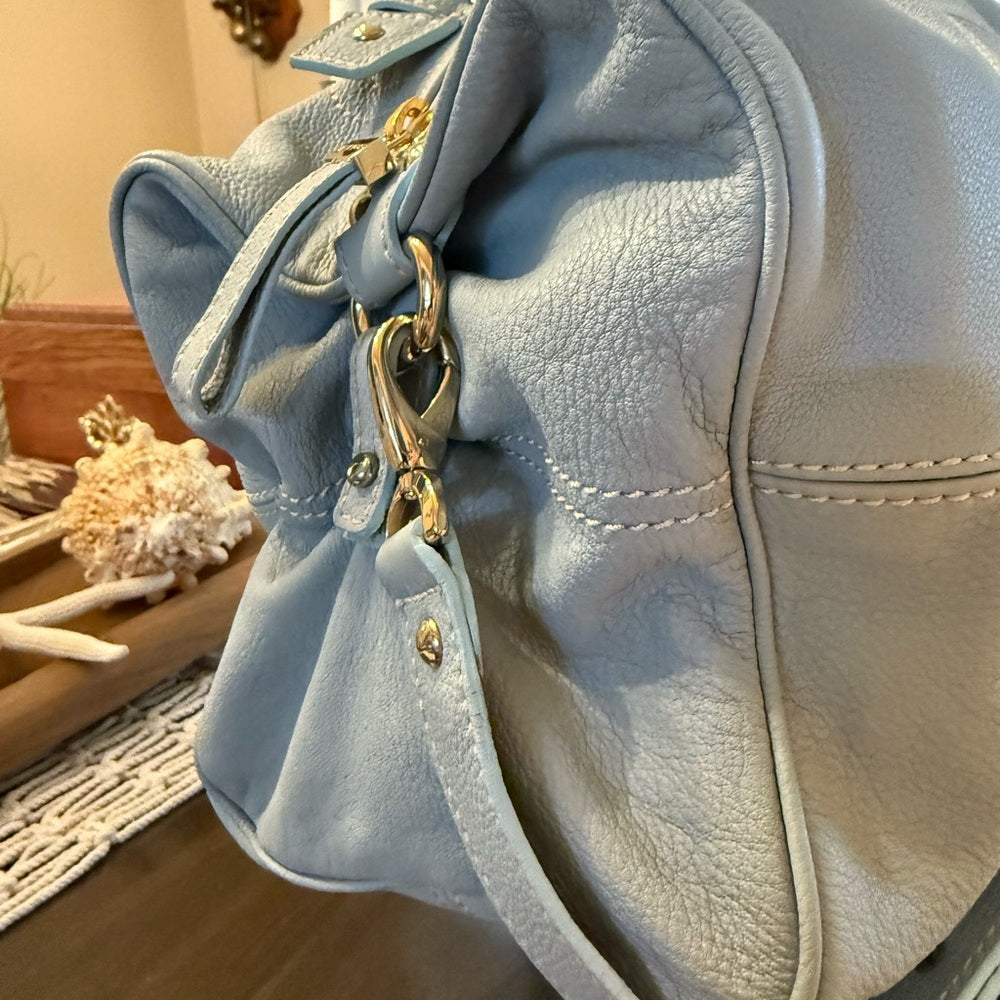 Etro Rare Light Blue Leather Two Way Bag