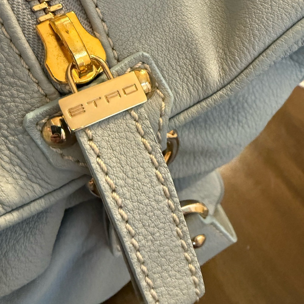 Etro Rare Light Blue Leather Two Way Bag