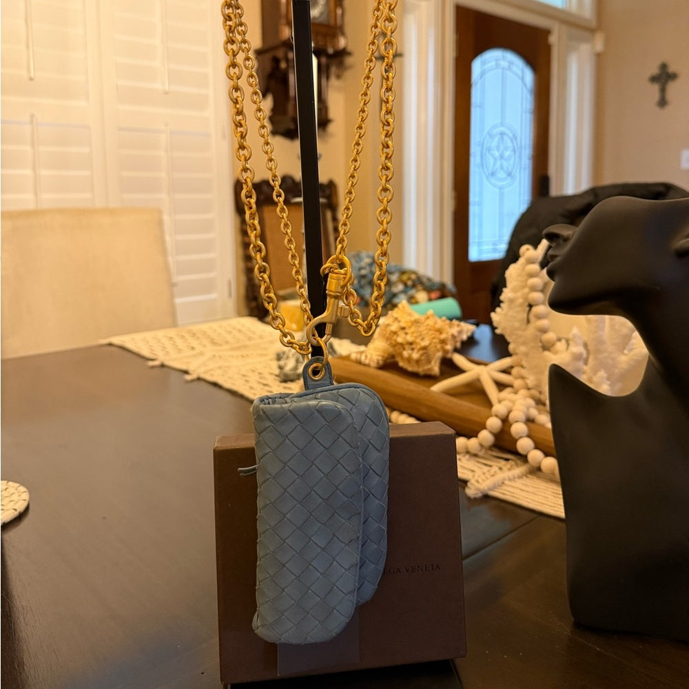 Bottega Veneta Blue Gold Gilt Hardware Wristlet Wallet