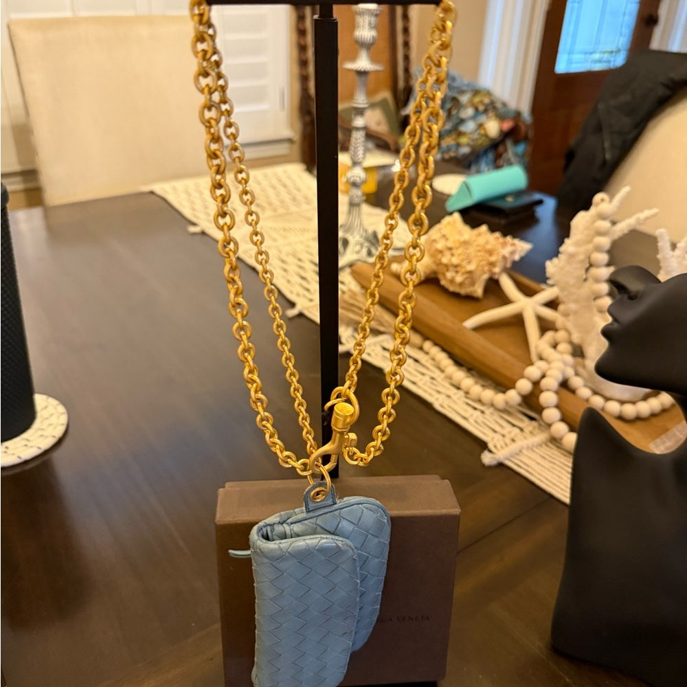 Bottega Veneta Blue Gold Gilt Hardware Wristlet Wallet