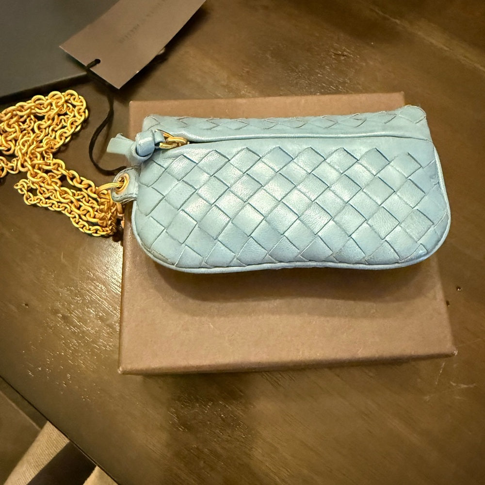 Bottega Veneta Blue Gold Gilt Hardware Wristlet Wallet