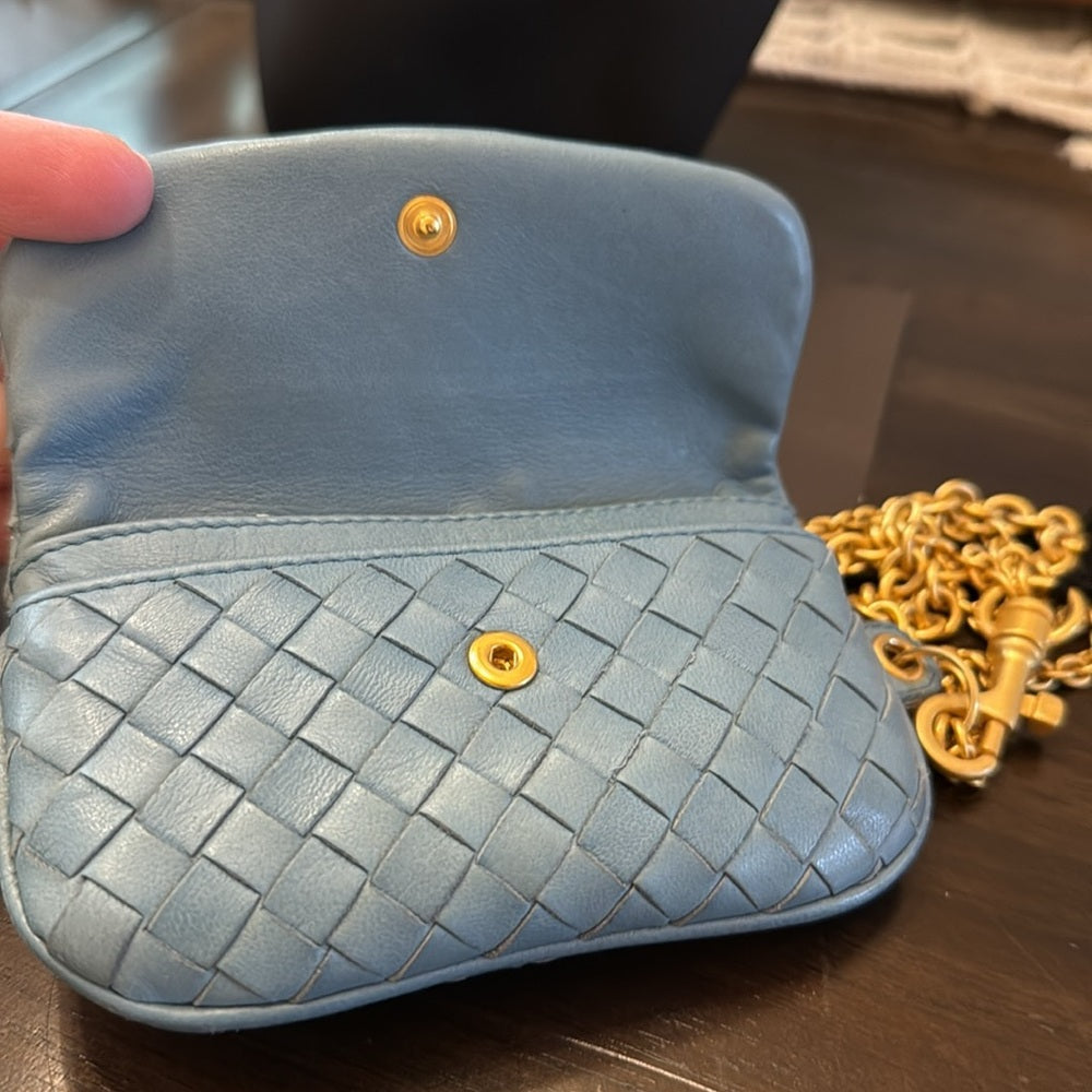 Bottega Veneta Blue Gold Gilt Hardware Wristlet Wallet