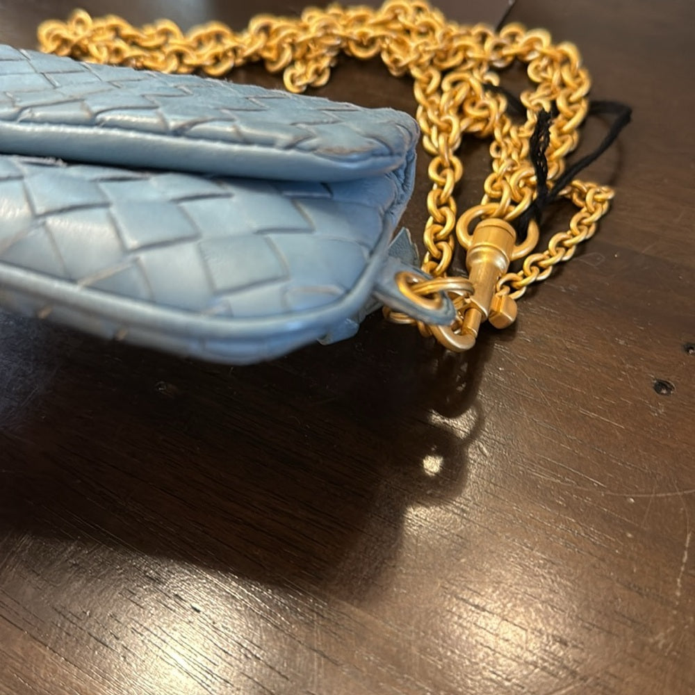 Bottega Veneta Blue Gold Gilt Hardware Wristlet Wallet