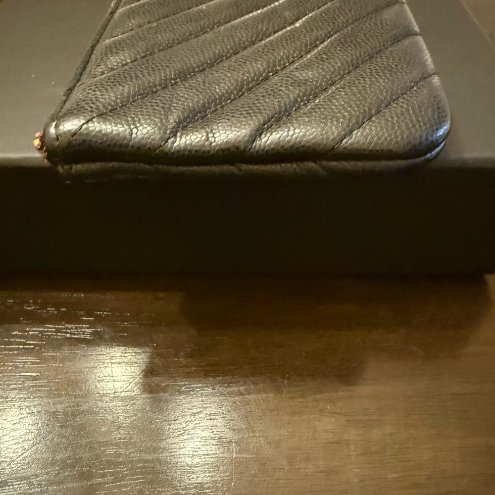 CHANEL CC Logo V Stitch Leather Pouch