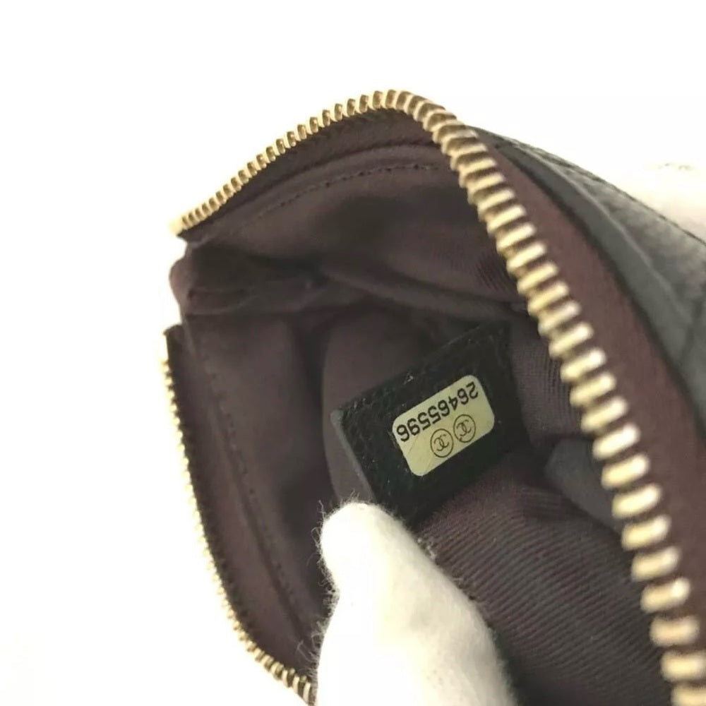 CHANEL CC Logo V Stitch Leather Pouch