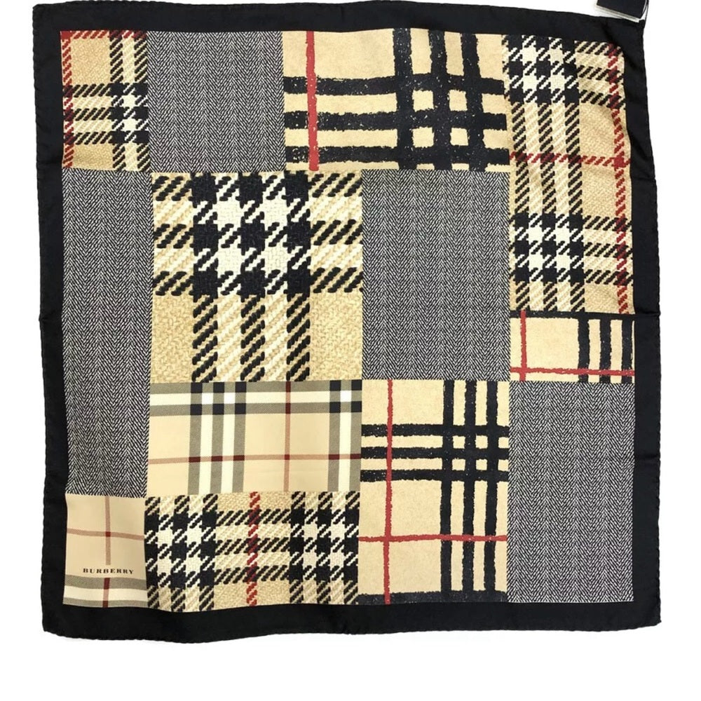 New Burberry Black Nova Check 100% Silk Scarf