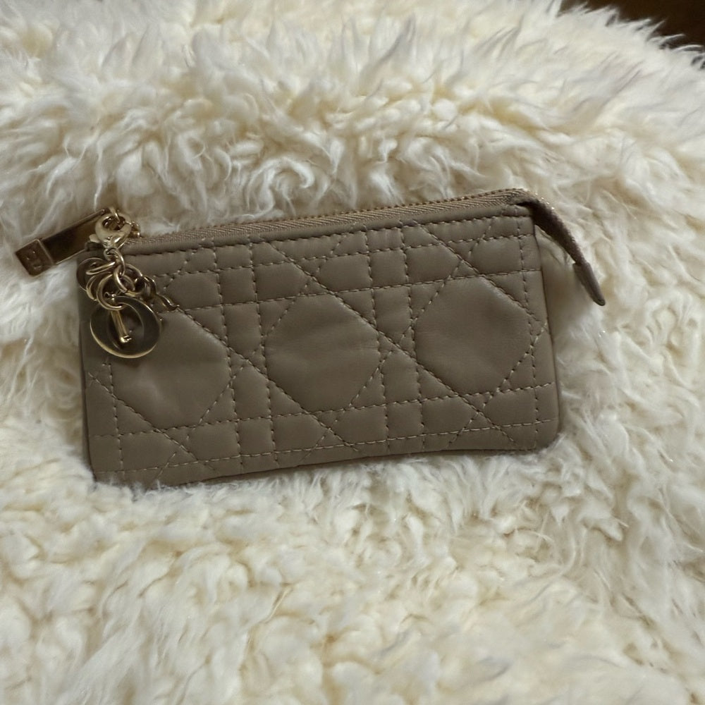 Dior Cannage Quilted Tan Card Wallet