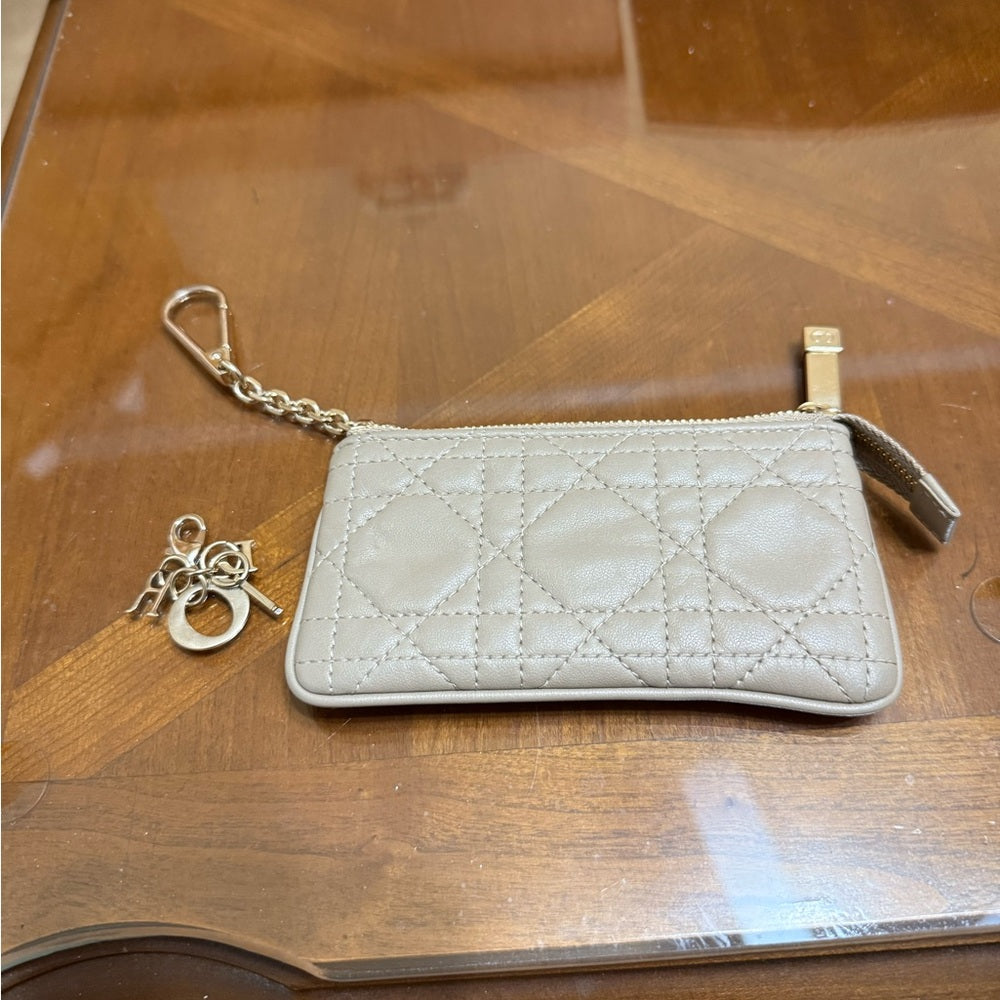 Dior Cannage Quilted Tan Card Wallet