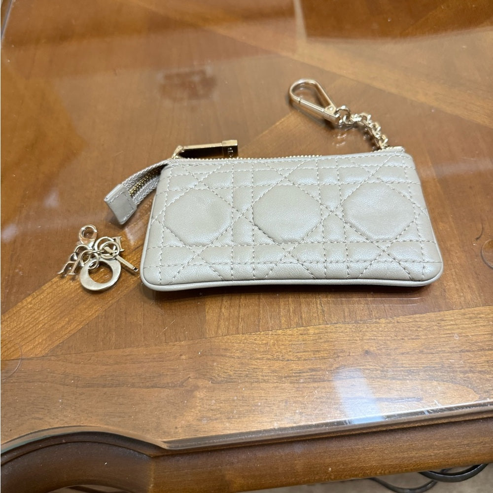 Dior Cannage Quilted Tan Card Wallet