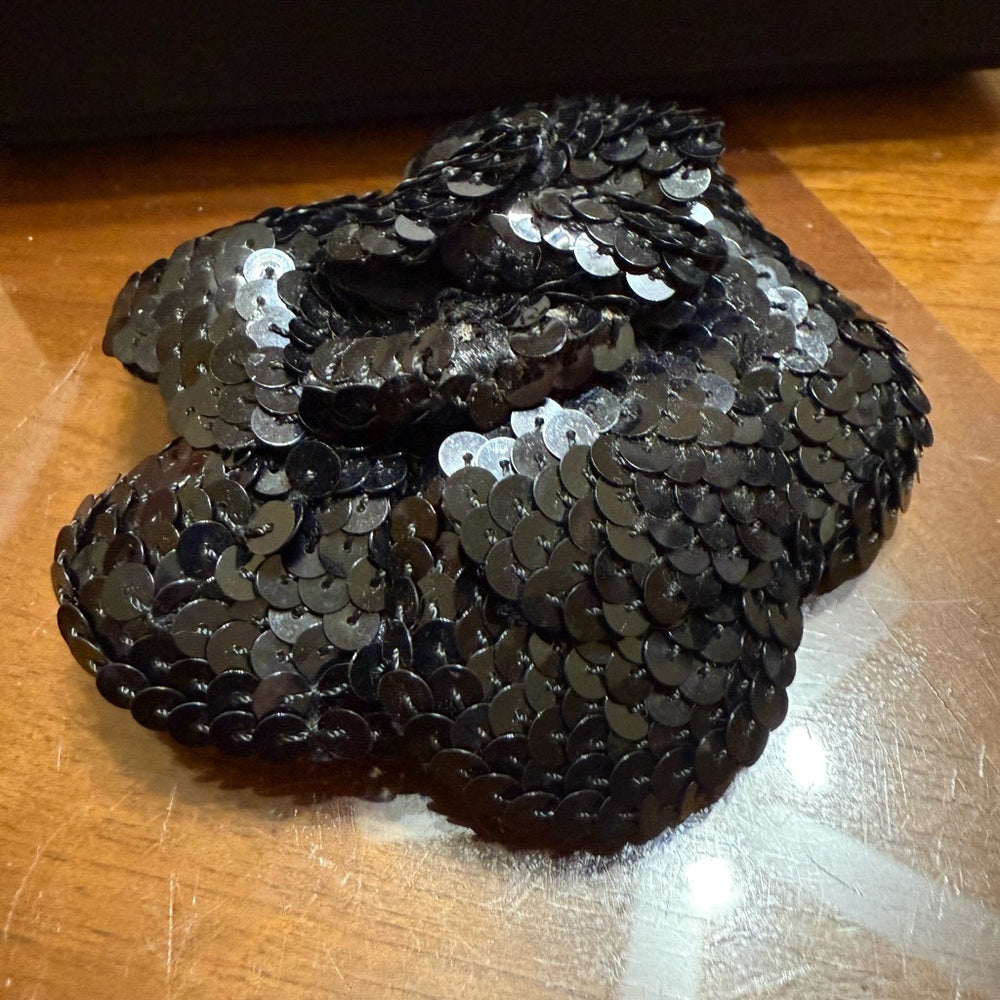 Chanel Black Camellia Sequin Brooch
