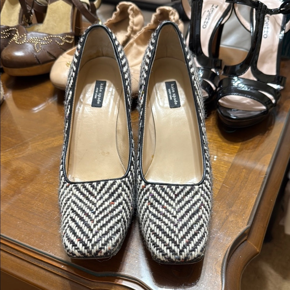 Kate Spade Black and White Tweed Heels Size 8