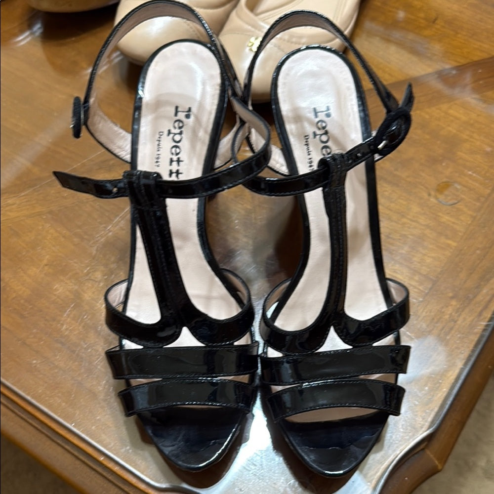 Repetto Black Stiletto Heels with T-Strap Design Size 38/8