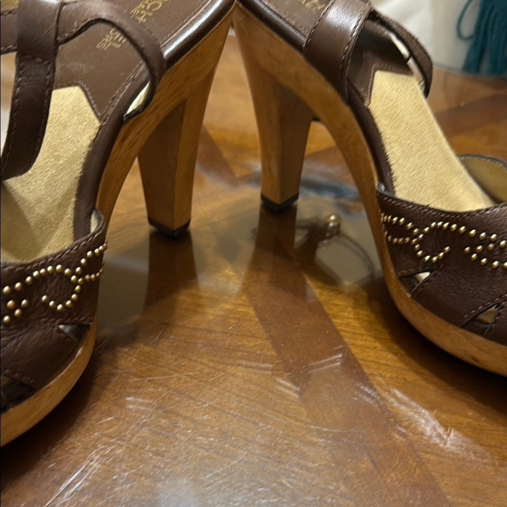 Michael Kors Brown Leather Heels with Gold Accents