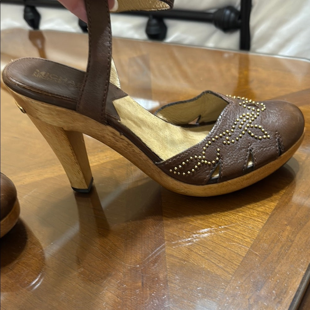 Michael Kors Brown Leather Heels with Gold Accents