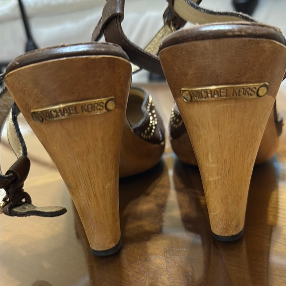 Michael Kors Brown Leather Heels with Gold Accents