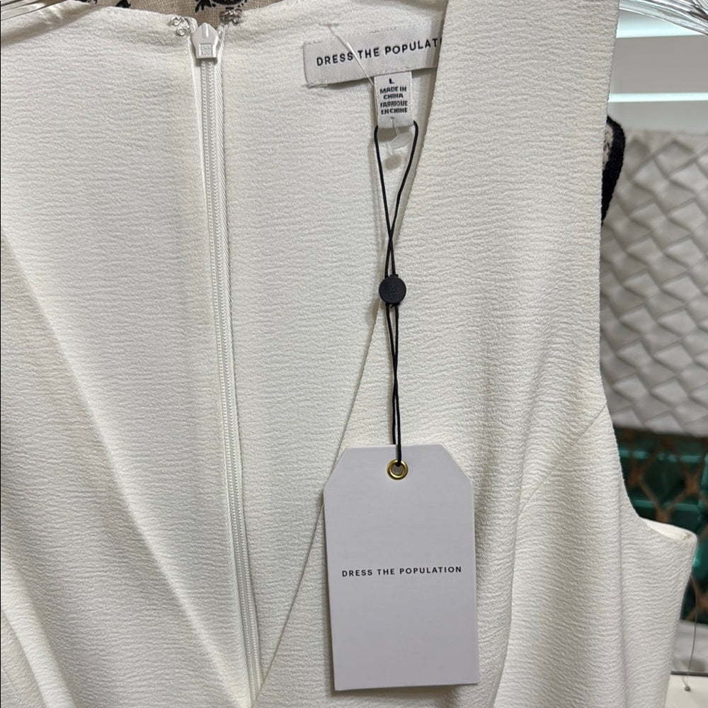 Dress the Population White A-Line Plunge Dress Size L