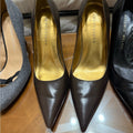 Apostrophe Brown Pointed-Toe Heels with Sleek Leather Finish