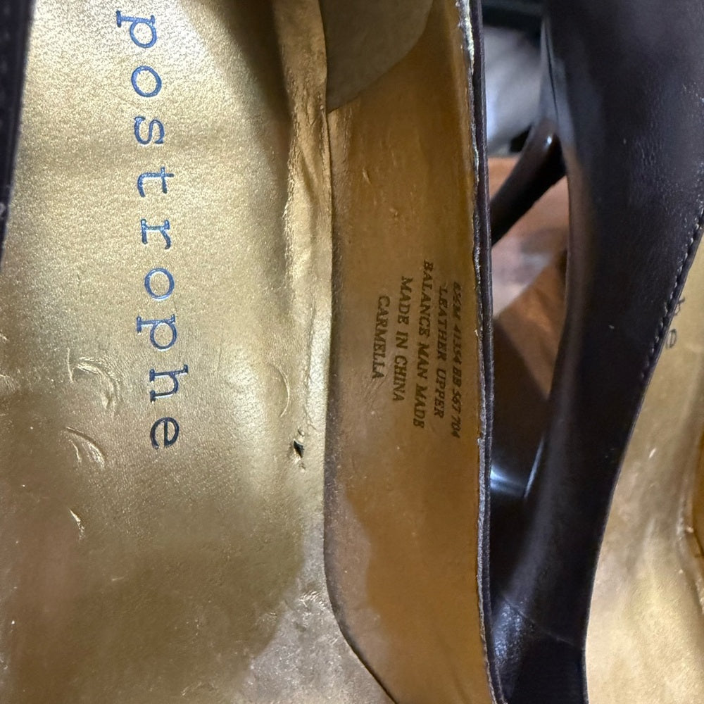 Apostrophe Brown Pointed-Toe Heels with Sleek Leather Finish