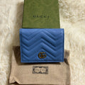 Gucci GG Marmont Quilted Blue Chevron Bifold Wallet