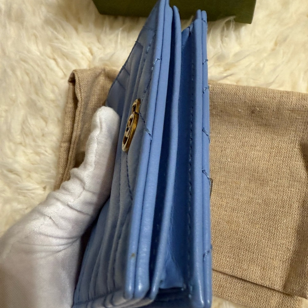 Gucci GG Marmont Quilted Blue Chevron Bifold Wallet