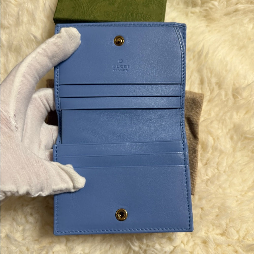 Gucci GG Marmont Quilted Blue Chevron Bifold Wallet