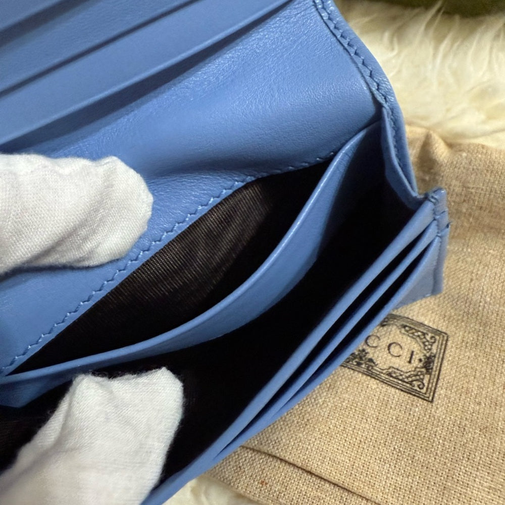 Gucci GG Marmont Quilted Blue Chevron Bifold Wallet