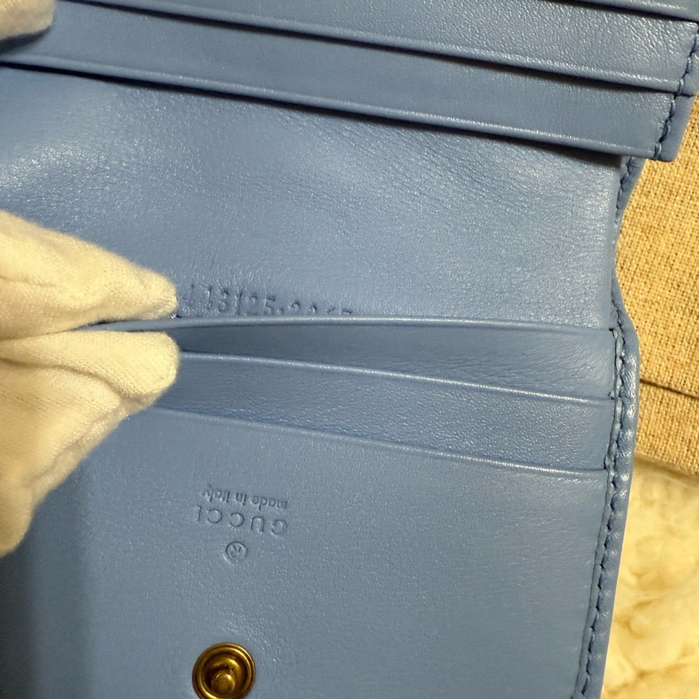 Gucci GG Marmont Quilted Blue Chevron Bifold Wallet