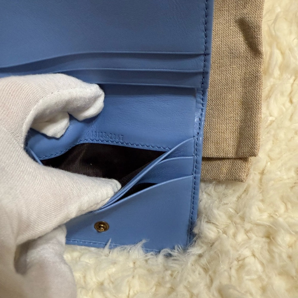 Gucci GG Marmont Quilted Blue Chevron Bifold Wallet