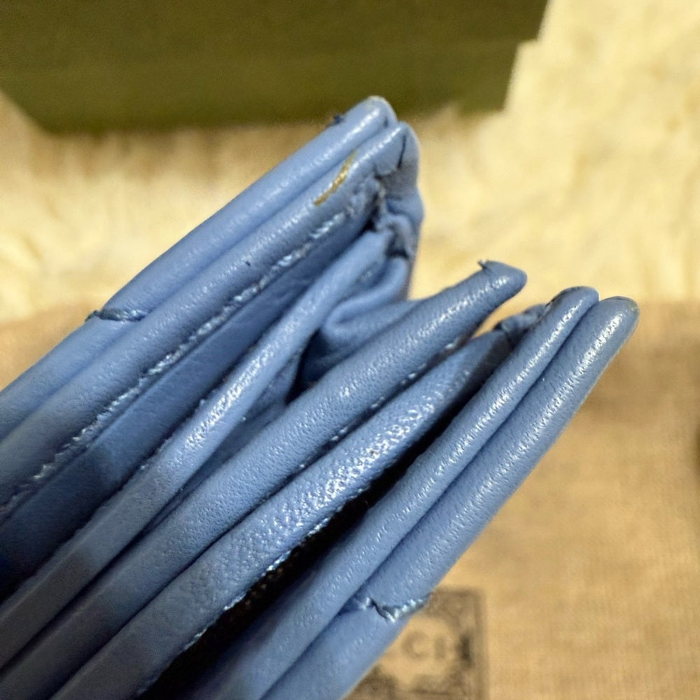 Gucci GG Marmont Quilted Blue Chevron Bifold Wallet