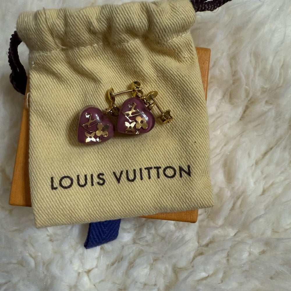 Louis Vuitton Inclusion Mauve and Gold Heart Earrings