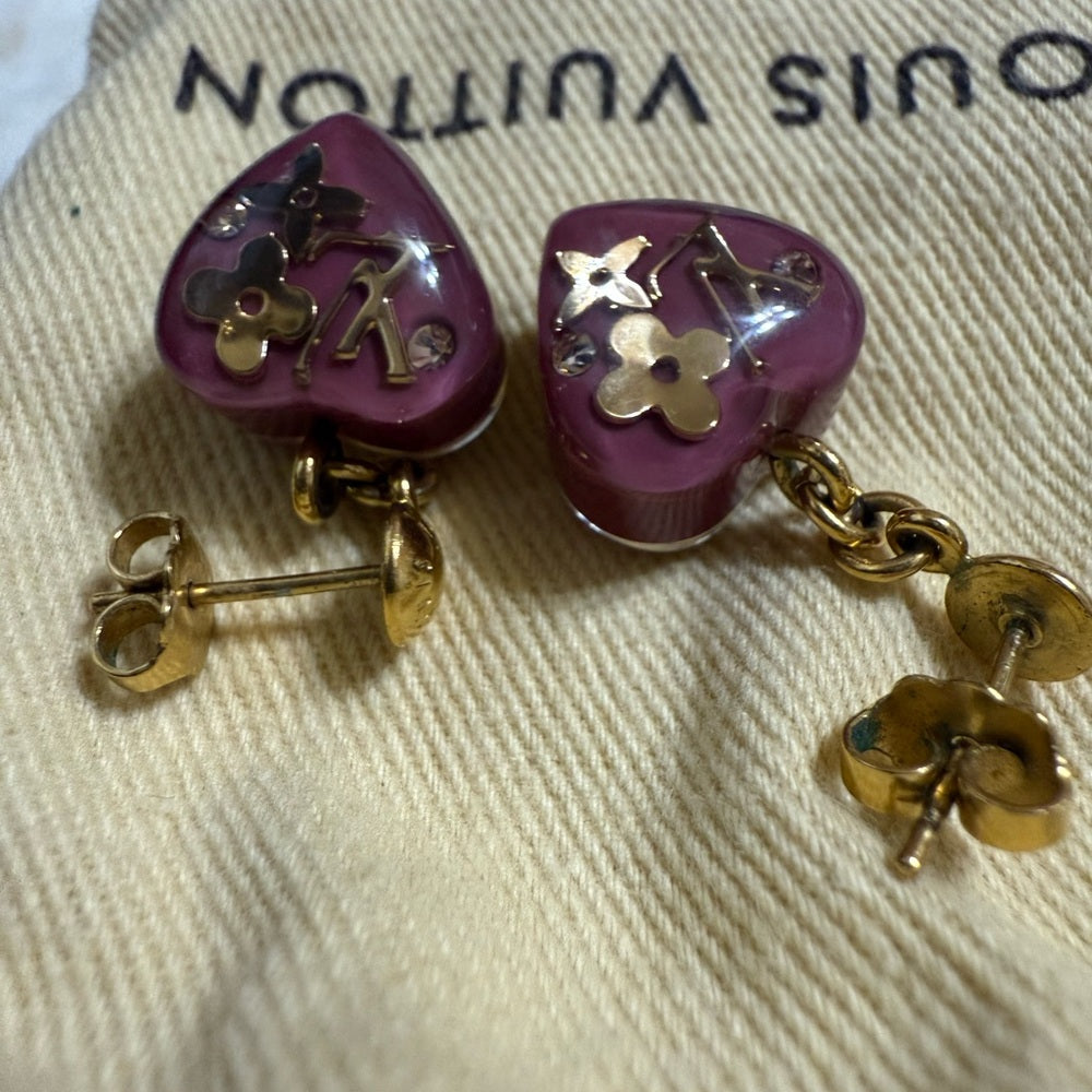 Louis Vuitton Inclusion Mauve and Gold Heart Earrings