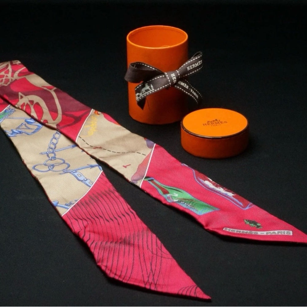 Hermes Calache Mors et Bouteilles Twilly Scarf